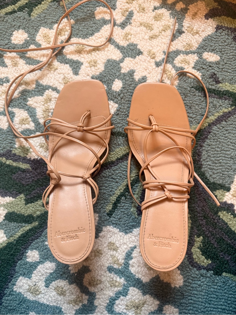 Abercrombie & Fitch Nude/Tan Lace-Up Square-Toe Sandals